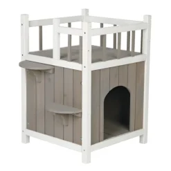Cats Home med balkong grå och vit