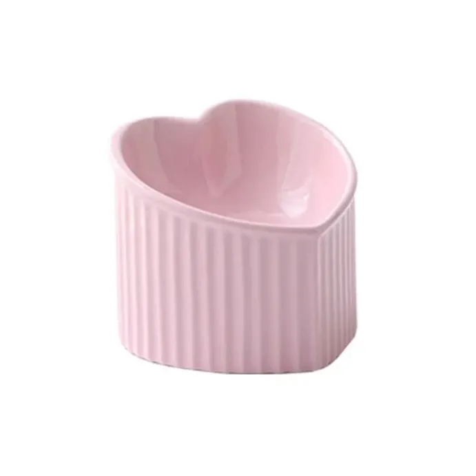 Glaserad hjärtformad kattskål Rosa