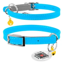 Halsband Kattunge Äkta Läder Blå