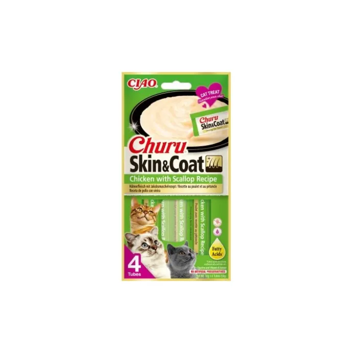 Kattgodis CHURU SKIN & COAT CHICKEN & SCALLOP 4ST