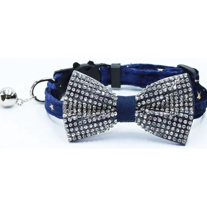 Katthalsand Rhinestones star Bow Blå