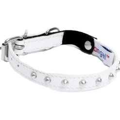 Katthalsband Genuine Leather med Nitar Vit
