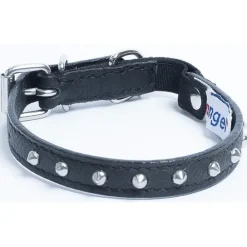Katthalsband Genuine Leather med Nitar Svart