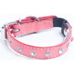 Katthalsband Genuine Leather med Srass Rosa