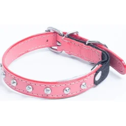 Katthalsband Genuine Leather med Nitar Rosa