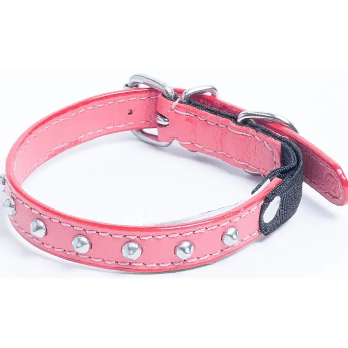 Katthalsband Genuine Leather med Nitar Rosa