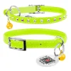 Katthalsband Läder Glamour Strass Lime