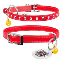 Katthalsband Läder Glamour Strass Röd
