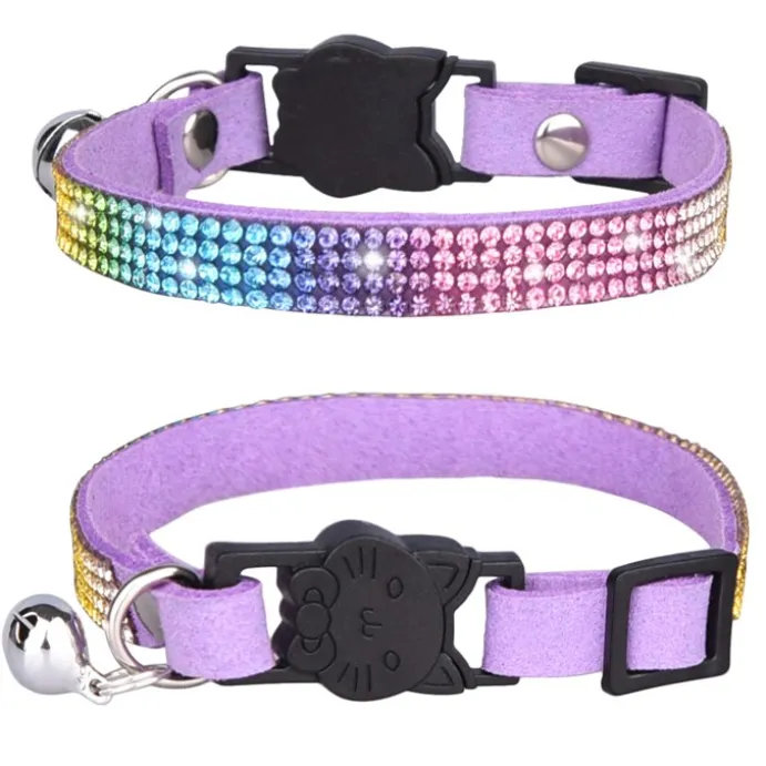 Katthalsband med strass Lila Rainbow