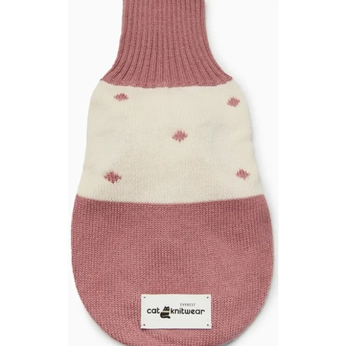 Kattjumper 100% Merinoull Rosa Prickigt Mönster