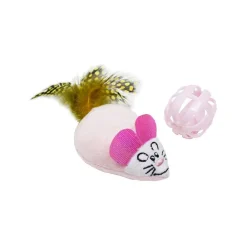 Kattleksaker Rosa fjädermus och pinglande boll