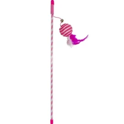 Kattleksak Spö Glitterboll med Fjädrar Rosa
