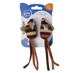 Kattleksak Stickad Mus Brun 2pack