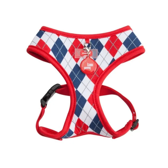 KATTSELE PUPPIA SOFT HARNESS RUTIG MED RÖTT S