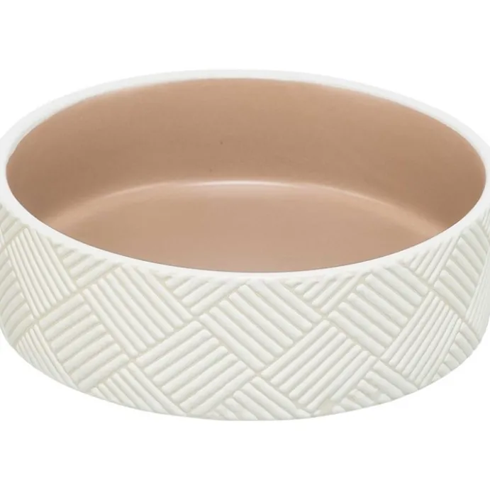 Keramisk kattskål med mönster vit/beige