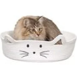 Korg för katt rund vit/sand