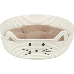 Korg för katt rund vit/sand