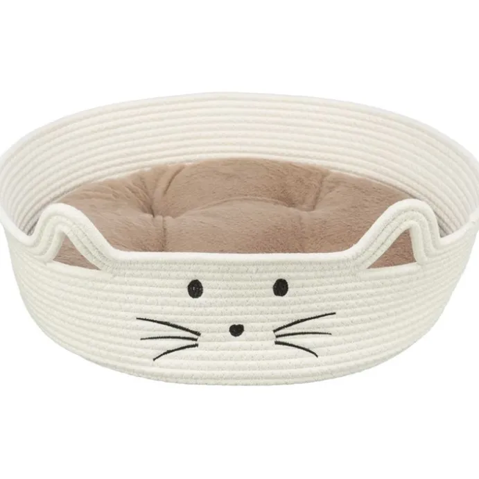 Korg för katt rund vit/sand